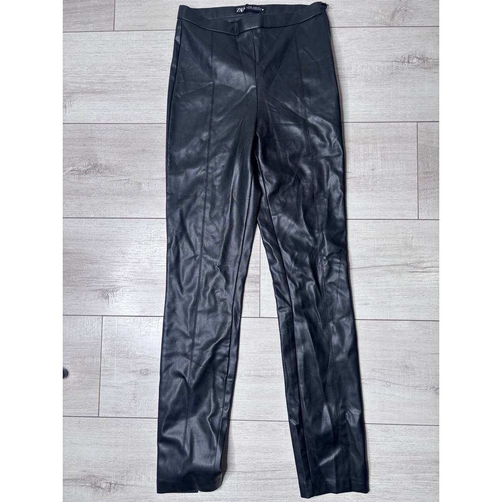 Zara Black Faux Leather High Rise Seamed Leggings Pants XS